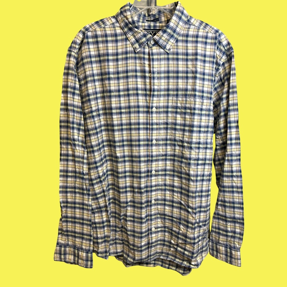 Hawker Rye Button Down Mens L Blue Yellow Plaid Regular Fit Long Sleeve Shirt